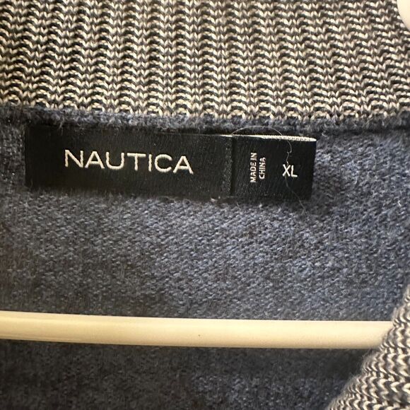 Nautica Quarter Zip Mock Neck Sweater Men’s Size XLarge Blue Cotton Pullover - Picture 6 of 6